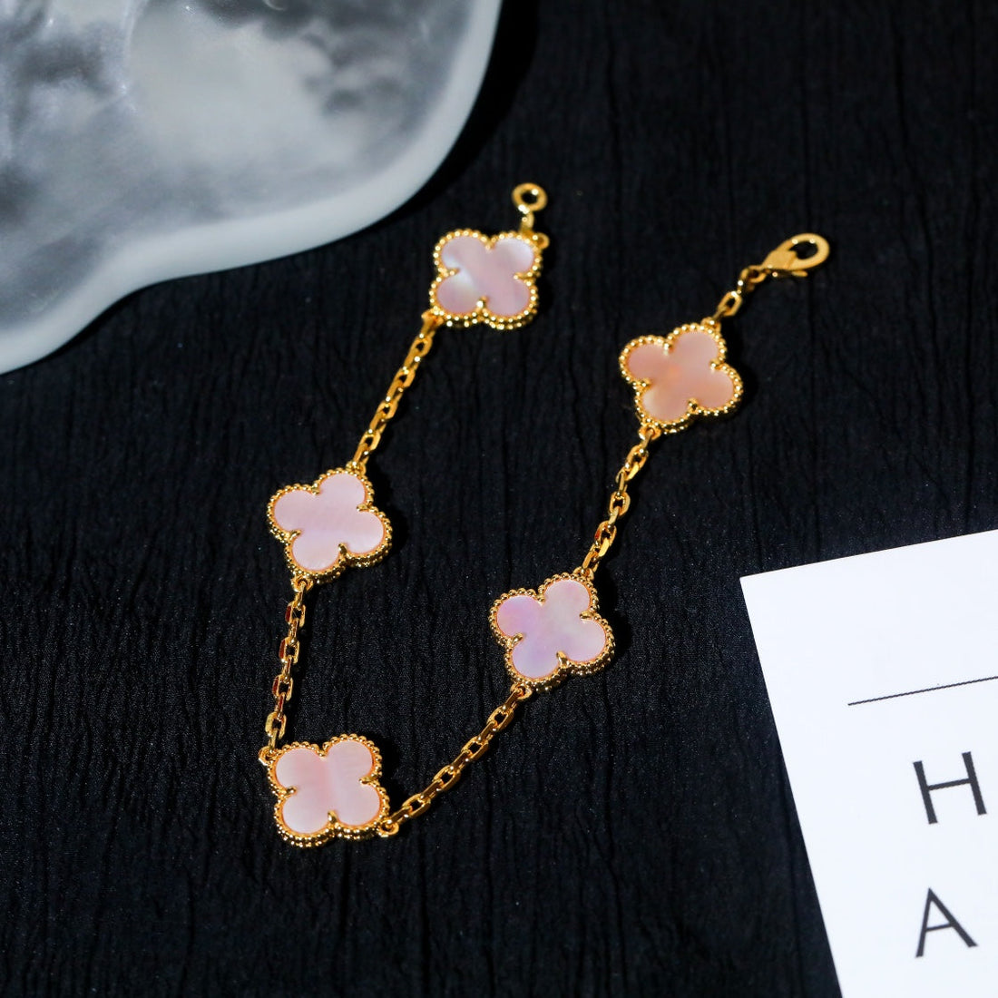 Clover 5 Pink Mop Gold Bracelet