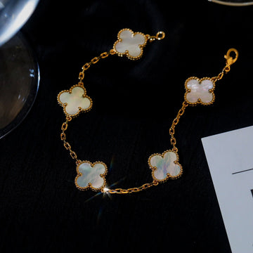 Clover 5 White Mop Silver Bracelet