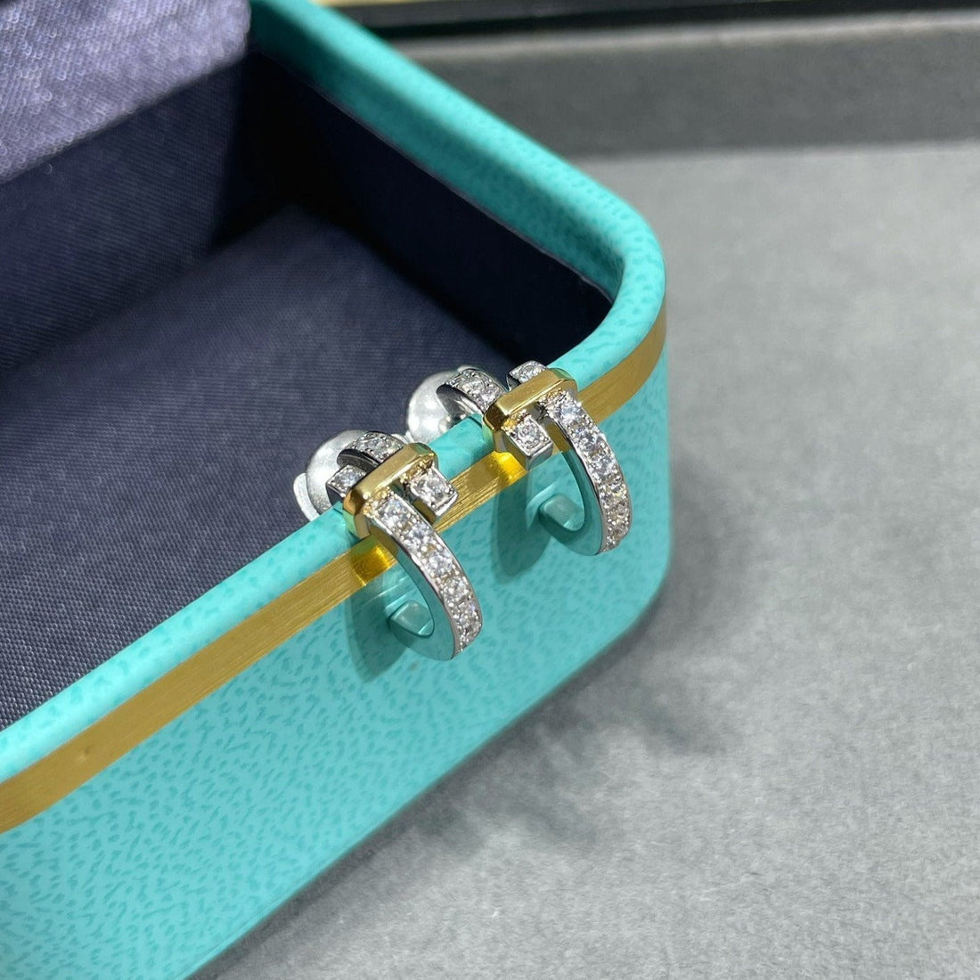 Edge Diamond Pink Gold Earrings
