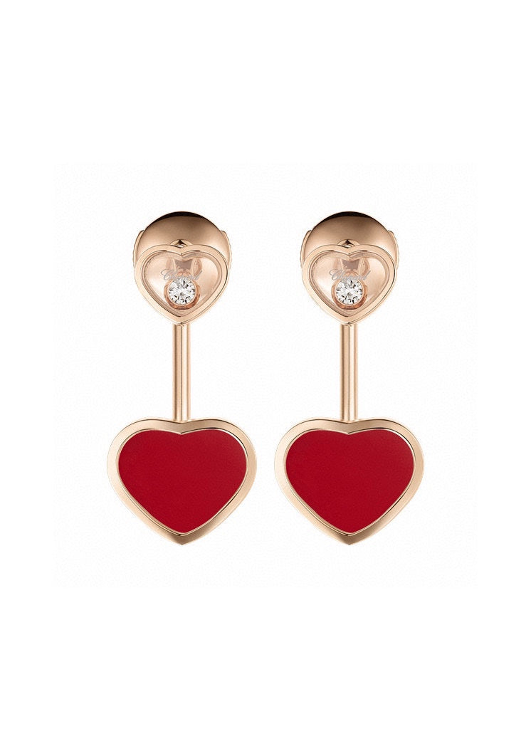 Happy Heart Pink Gold Drop Earrings