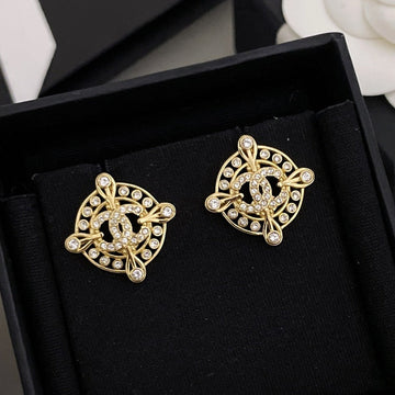 Double C Circle Gold Stud Earrings