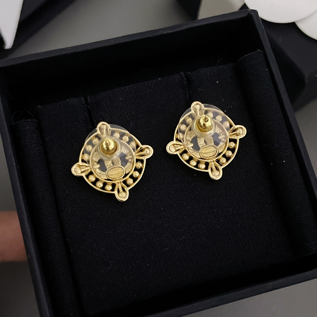 Double C Circle Gold Stud Earrings