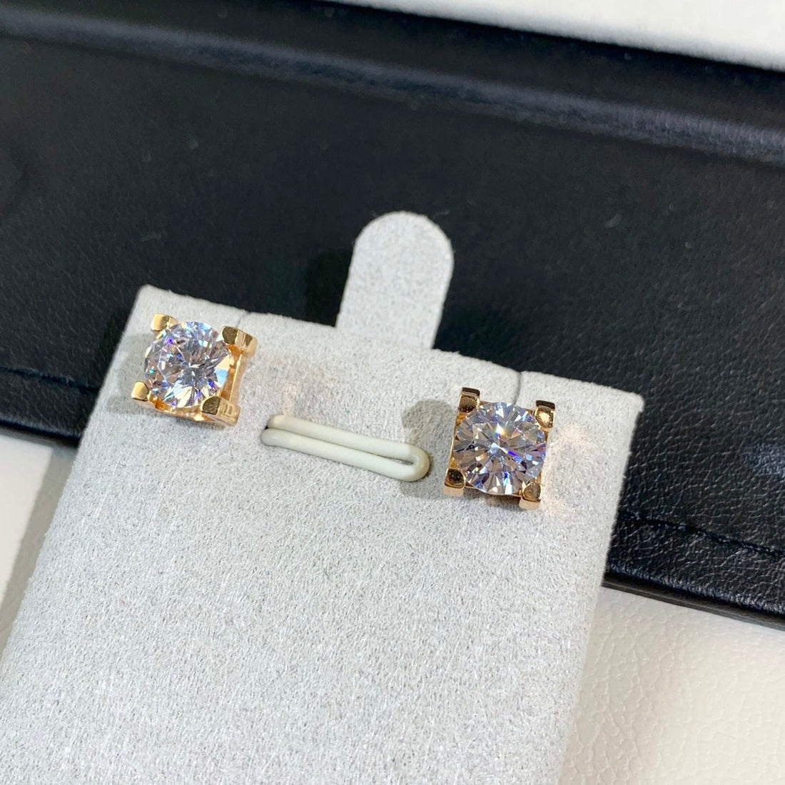 6MM Diamond Pink Gold Stud Earrings