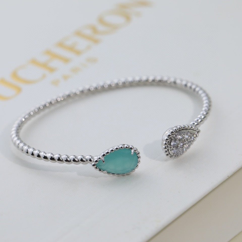 Boheme Aquamarine Diamond Silver Open Bracelet