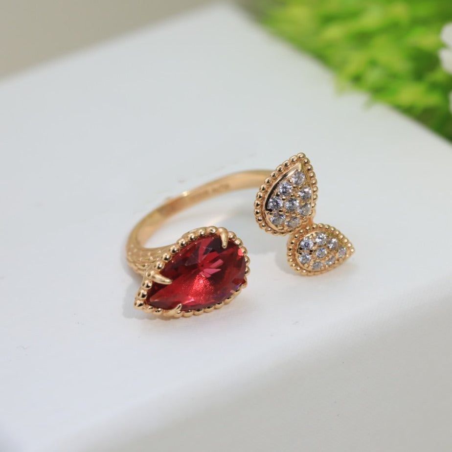 Boheme 3 Motif Carnelian Diamond Pink Gold Ring
