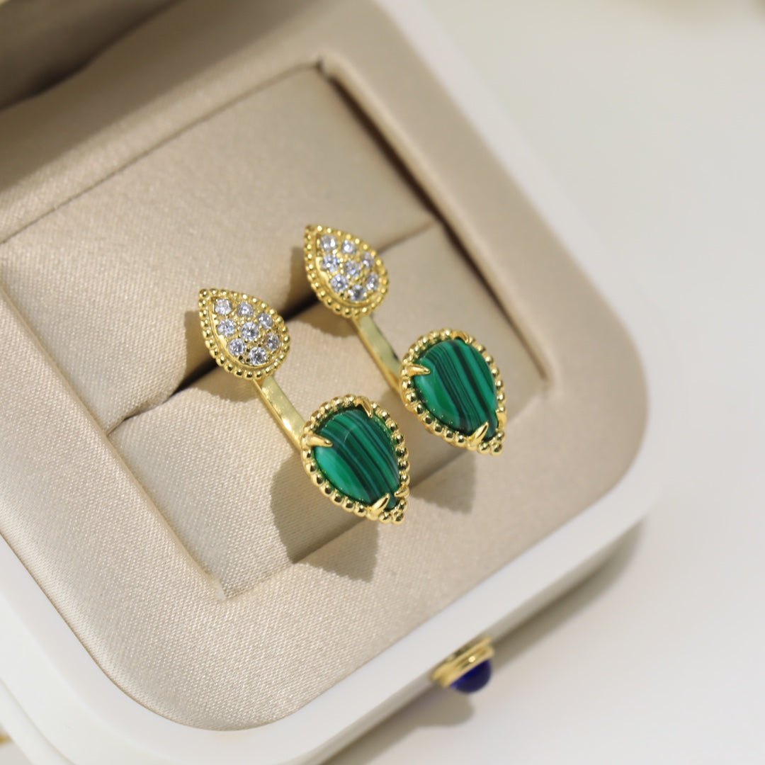 Boheme Malachite C Shape Gold Earrings