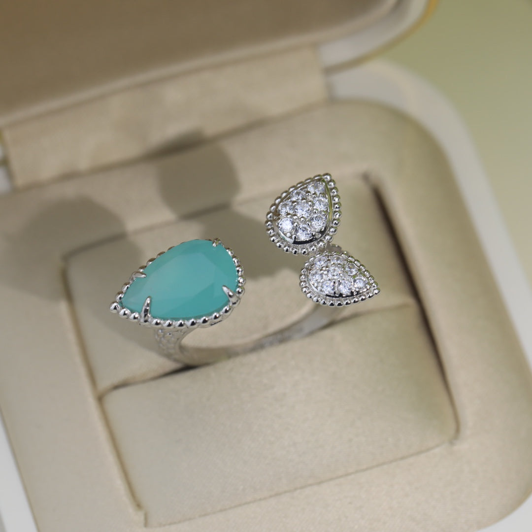 Boheme Silver 3 Motif Aquamarine Diamond Ring