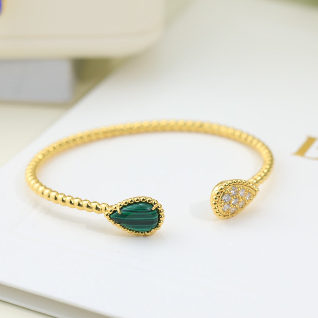 Boheme Malachite Diamond Gold Open Bracelet