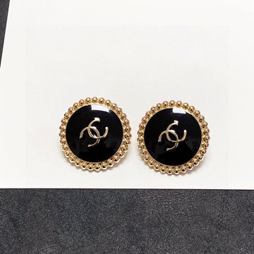 CC Circle Pink Gold Enamel Stud Earrings