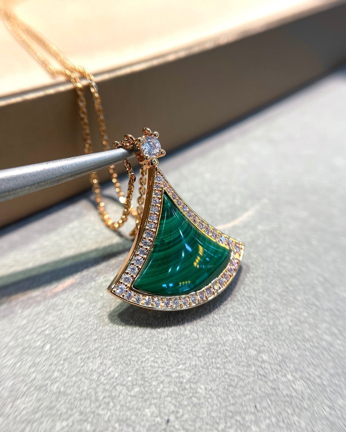 Dream Malachite Diamond Paved Pink Gold Necklace