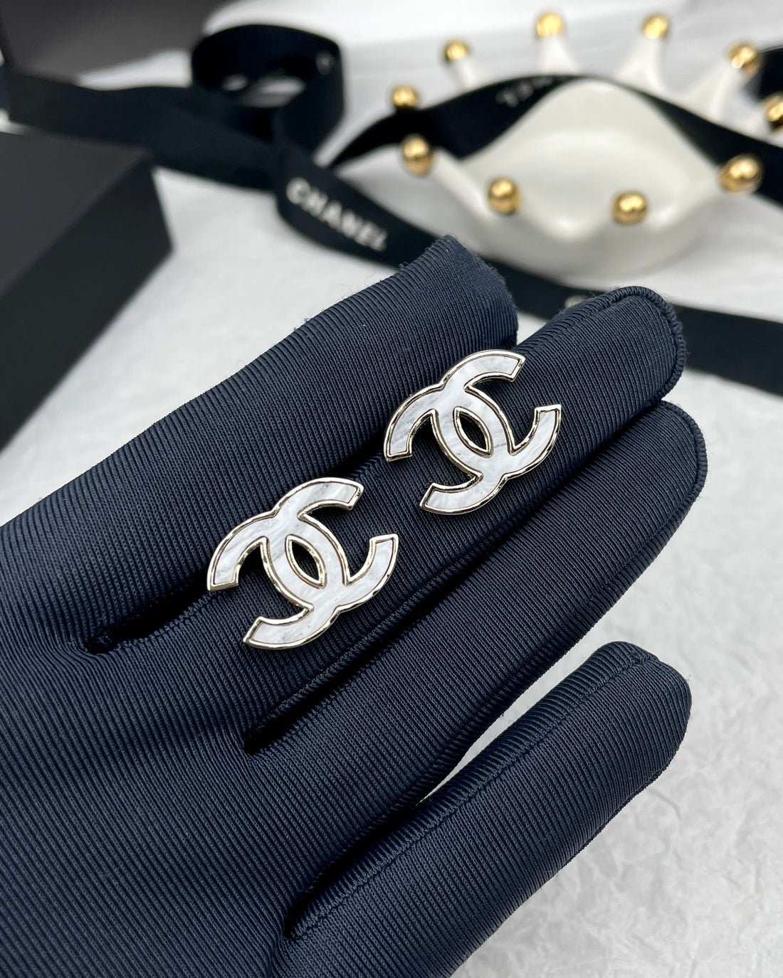 CC Silver Marble Earrings