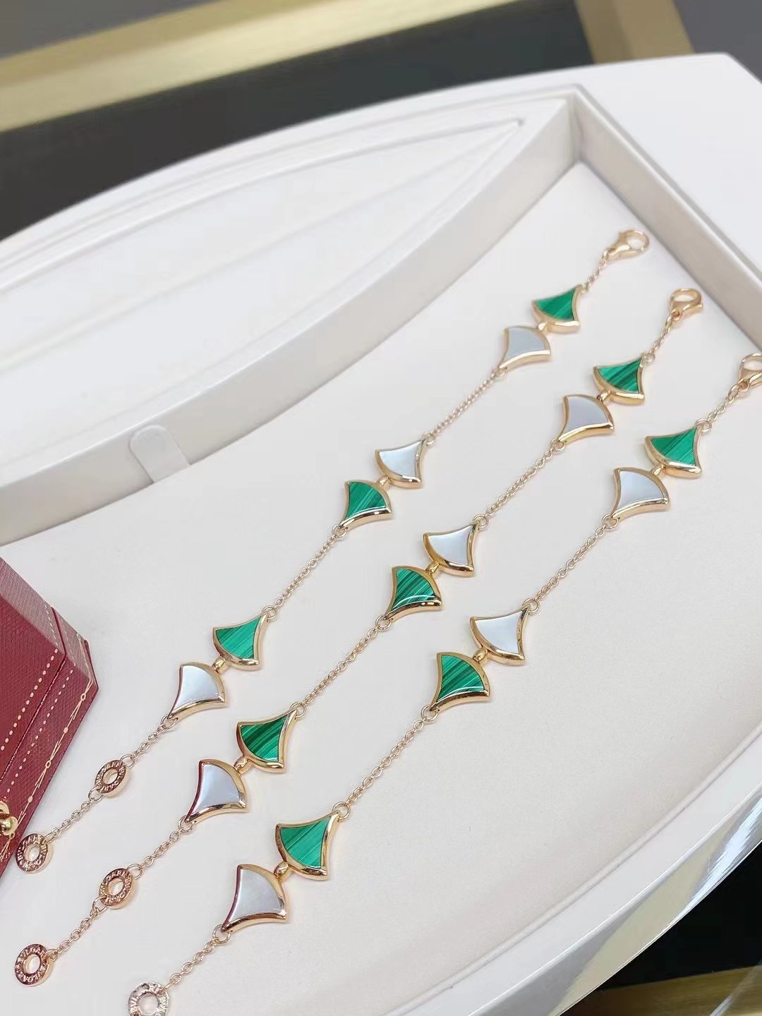 Dream Mop And Malachite Bracelet Pink Gold
