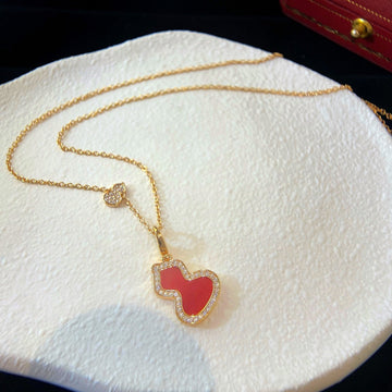 Wulu 2 Motif Carnelian Pink Gold Necklace