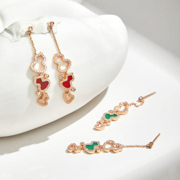 Wulu 3 Motif Drop Diamond Pink Gold Earrings