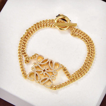 Paved Anagram Double Chain Gold Bracelet