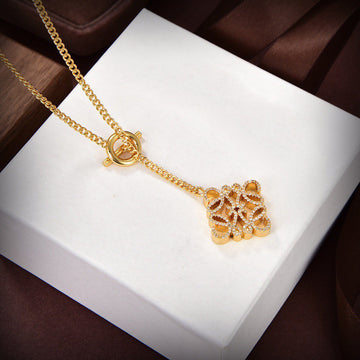 Paved Anagram Hoop T-Bar Gold Necklace