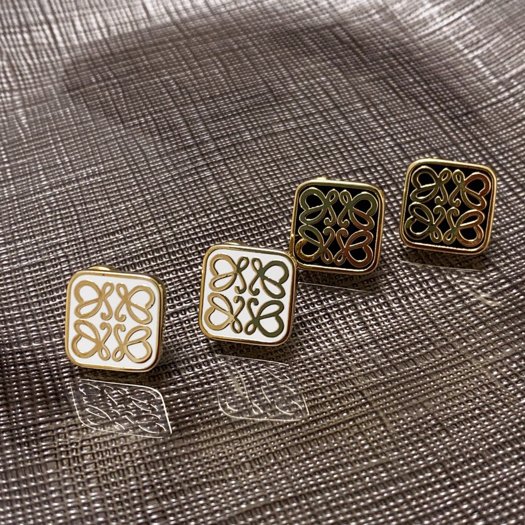 Anagram Gold Stud Square Earrings