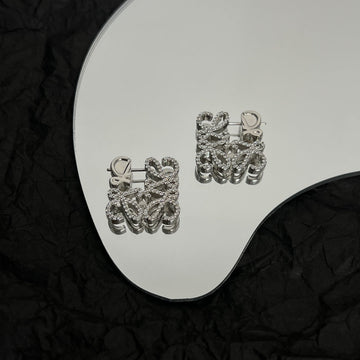 Paved Anagram Mini Silver Earrings