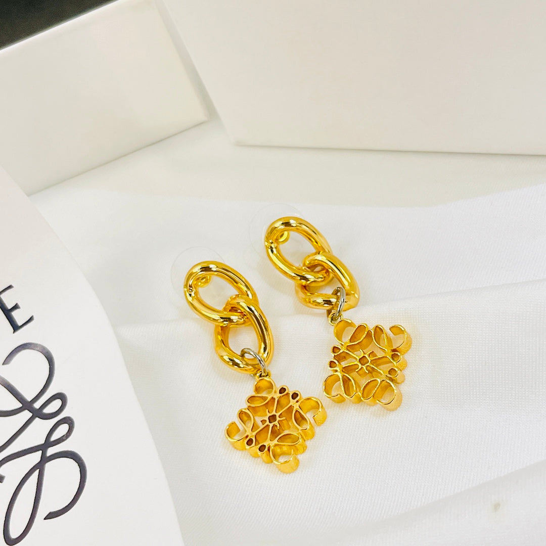 Anagram 3 Motif Drop Gold Earrings