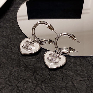 CC Silver White Enamel Hoop Earrings