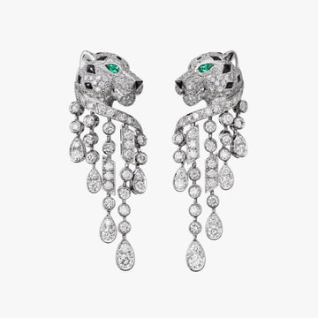 Panthere Onyx Malchite Diamond Drop Earrings