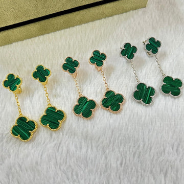 Clover 2 Motif Malachite Earrings