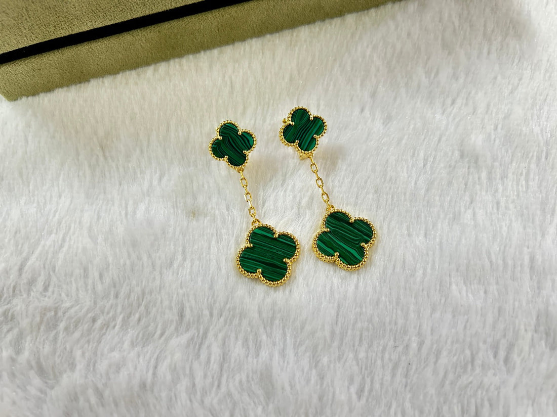 Clover 2 Motif Malachite Earrings
