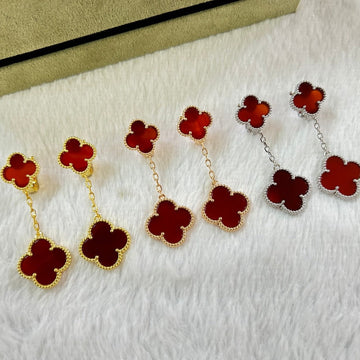 Clover 2 Motif Carnelian Earrings
