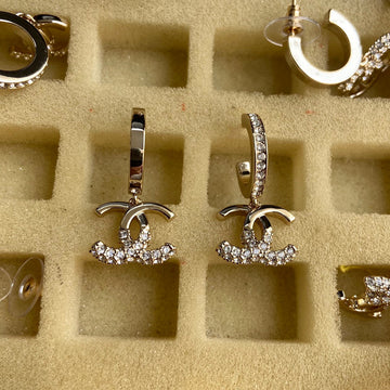 CC Half Diamond Pink Gold Drop Earrings