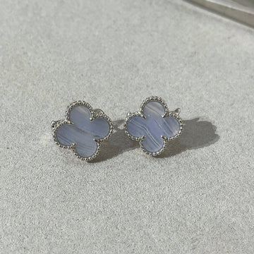 Clover Chalcedony Silver Stud Earrings