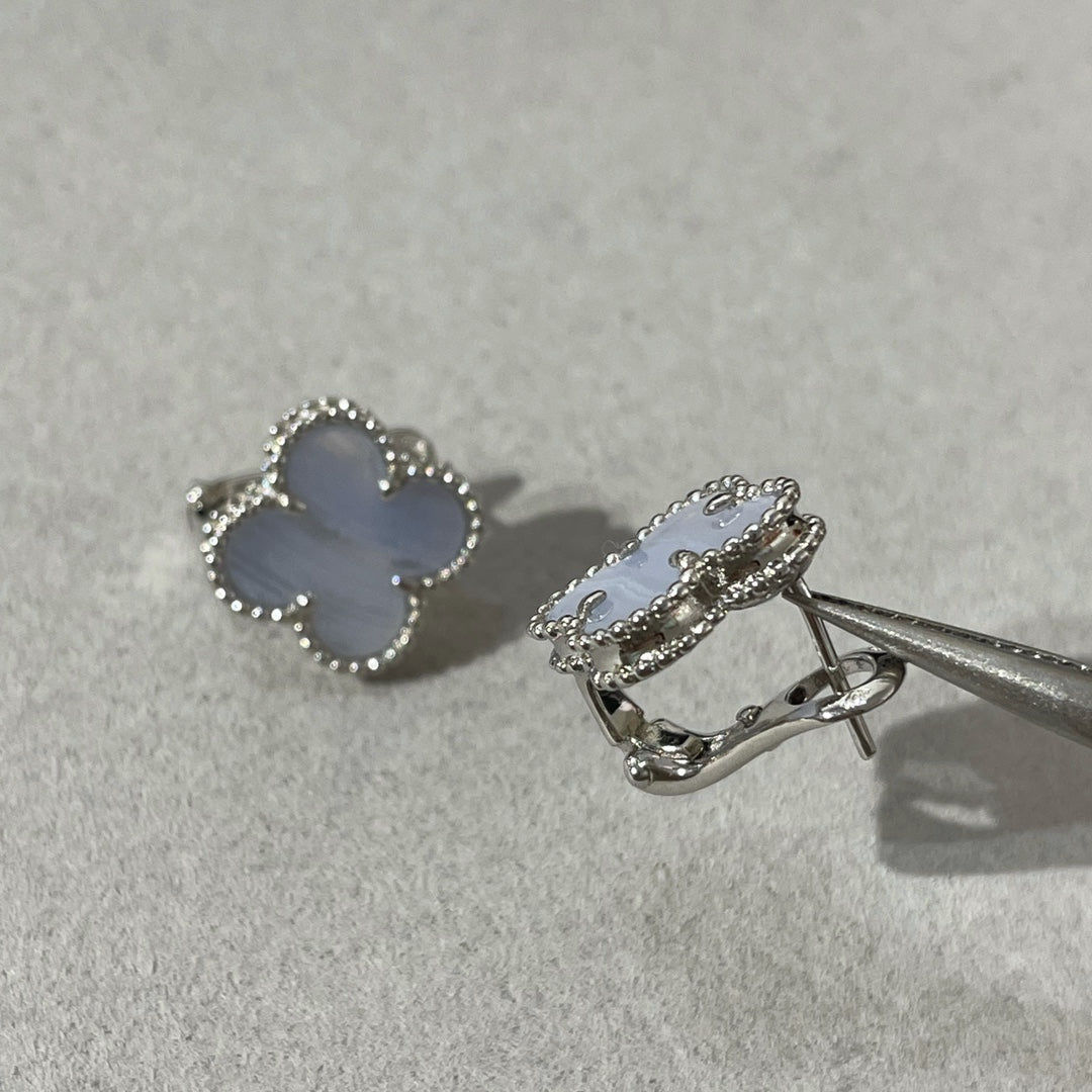 Clover Chalcedony Silver Stud Earrings