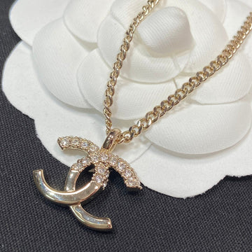 CC Pedant Half Diamond Pink Gold Necklace