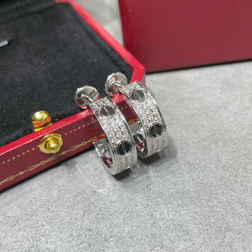 Love Ceramic Diamond Paved Silver Earrings