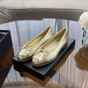 Ballet Flat Gold Metalic Lambskin Patent Calfskin