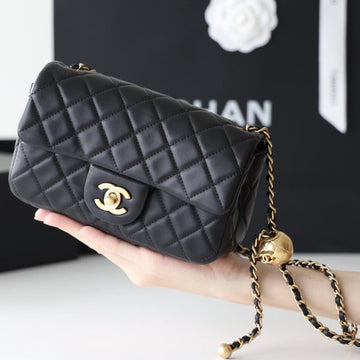 Flap Bag 20CM Gold Hardware Black Lambskin
