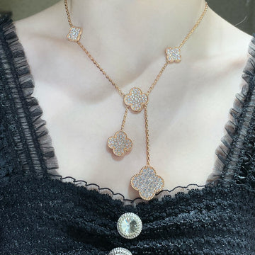 Clover 6 Motif Diamond Paved Necklace