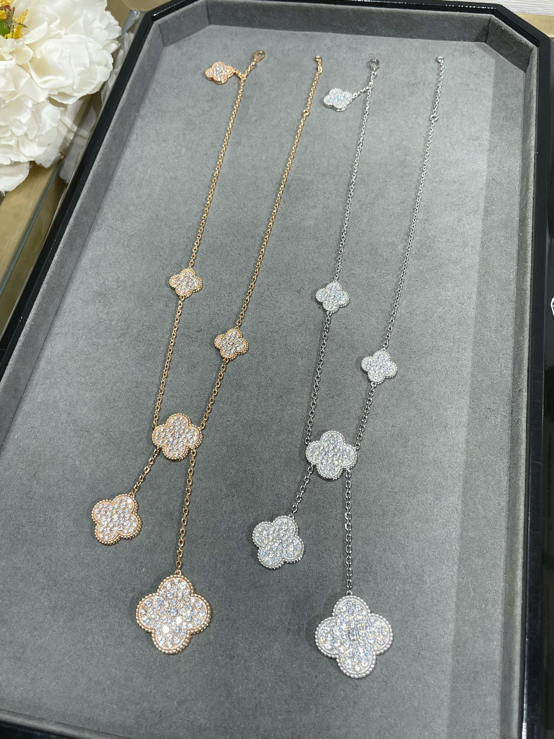 Clover 6 Motif Diamond Paved Necklace