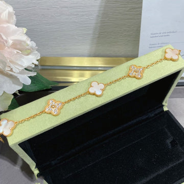 Clover 5 Motif Diamond Pink Mop Pink Gold Bracelet