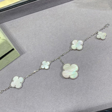 Clover 5 Motif White Mop Silver Bracelet