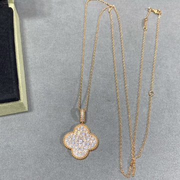 Clover Large Pedant Diamond Paved Long Necklace