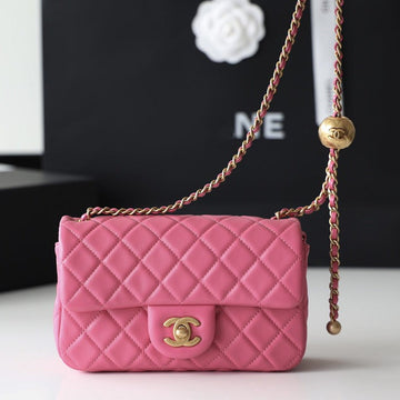 Flap Bag 20CM Pink Lambskin Gold Hardware