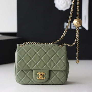 Flap Bag 17CM Khaki Lambskin Gold Hardware