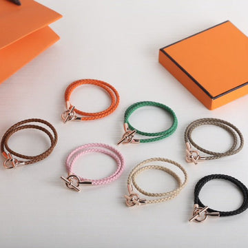 Glenan Double Tour Pink Gold Leather Bracelet