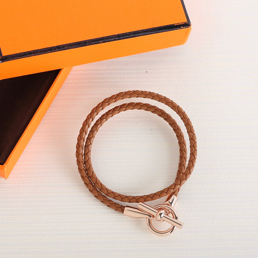 Glenan Double Tour Pink Gold Leather Bracelet