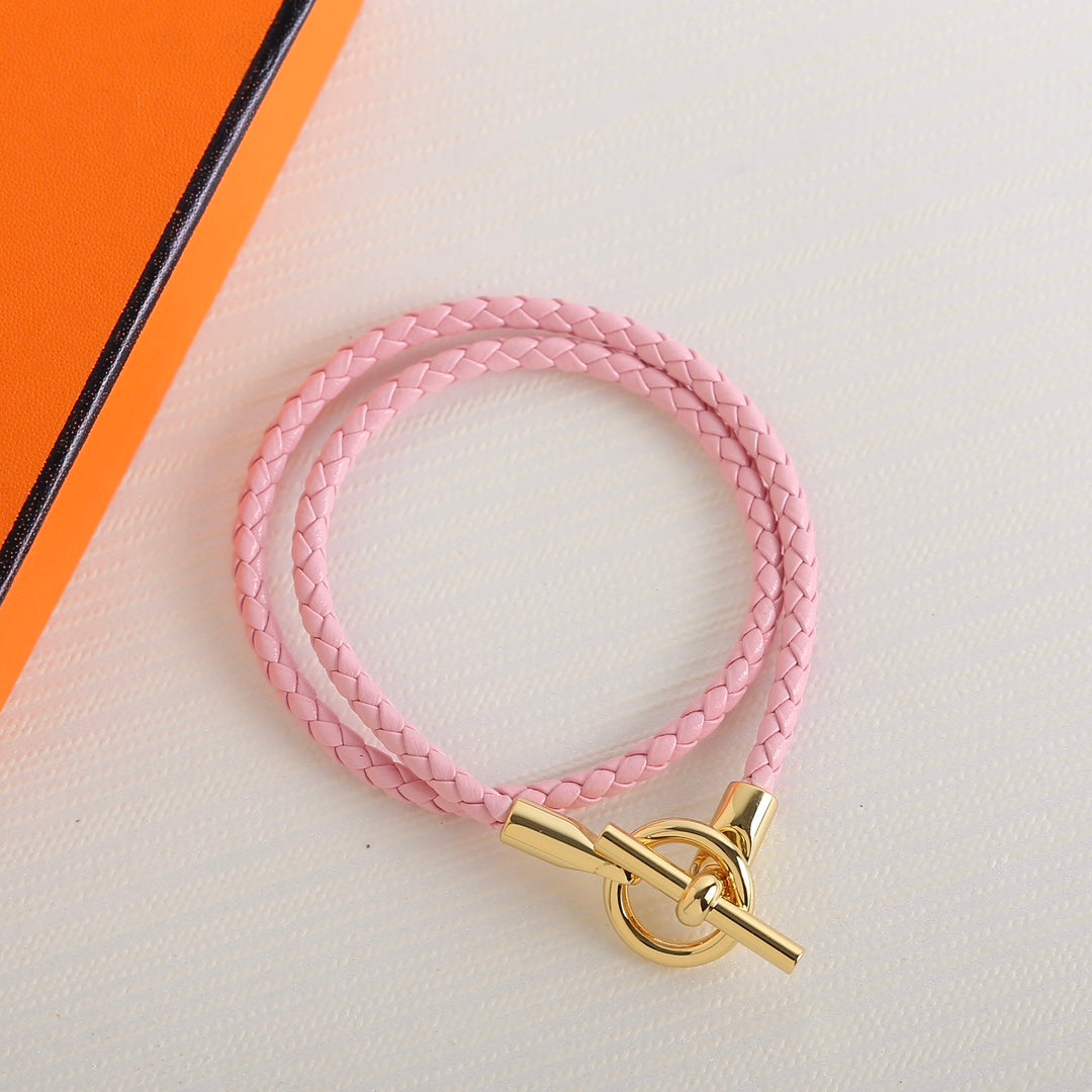 Glenan Double Tour Gold Leather Bracelet