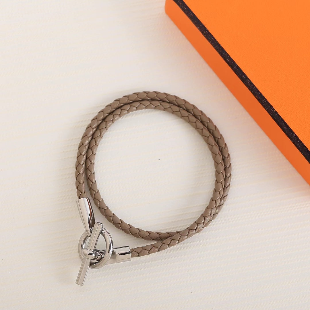 Glenan Double Tour Silver Leather Bracelet
