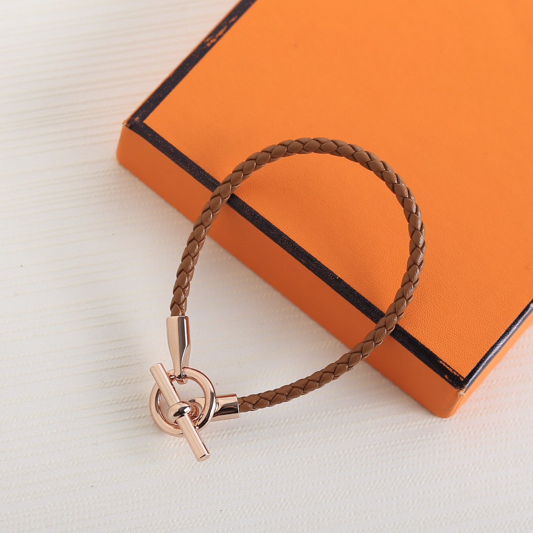 Glenan Pink Gold Leather Bracelet