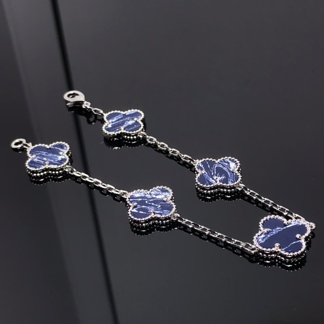 Clover 5 Motif Pietersite Silver Bracelet