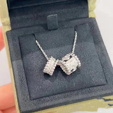 Perlee Double Pendant Silver Diamond Necklace