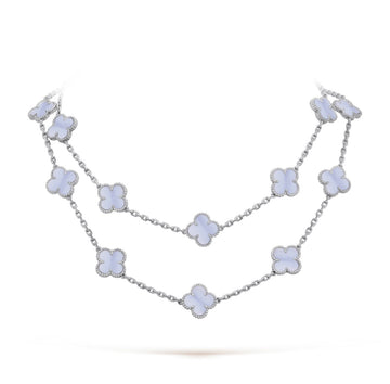 Clover 20 Motif Chalcedony 86CM Silver Necklace